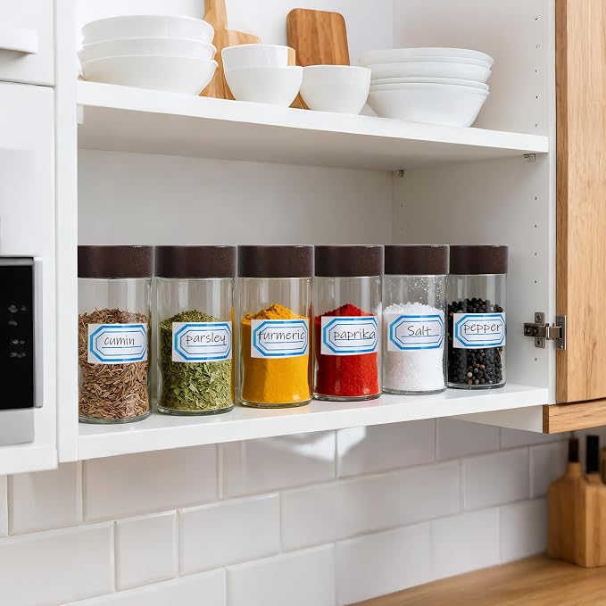 Segarty 3oz Spices Jars with Wood Lids, 3 Pack 90ml Round Spice Containers, Empty Glass Seasoning Organizers Spices Cereals Storage Bottles, Small Salt and Pepper Shakers with 7 Stickers and 1 Brush