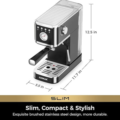 CHULUX Slim Espresso Machine with Milk Frother, 20 Bar Professional Italian Pump Espresso Coffee Machine for Home Cappuccino & Latte Maker, Stainless Steel, Black