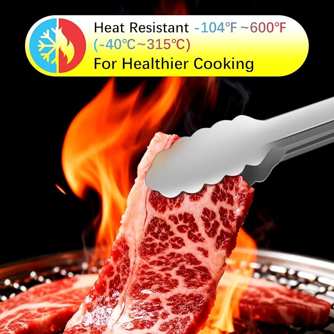 Metal Tongs for Cooking, Heat Resistant 600 Degrees Stainless Steel Kitchen Tongs with Silicone Handle, Locking Tongs for BBQ, Grilling, Serving, Salad, Dishwasher, Set of 3(7", 9" and 12")