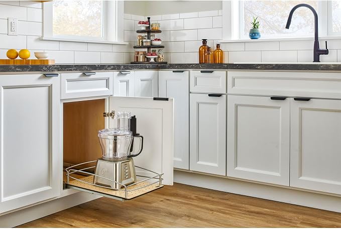 Rev-A-Shelf Pull Out Kitchen Cabinet Storage Organizer with Solid Bottom and Undermount Soft-Close Full Extension Slides, 54BK-21SC-1