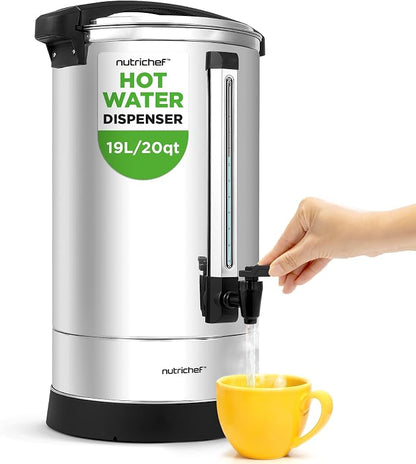 NutriChef 19L Water Boiler Hot Water Dispenser Urn | Large Electric Kettle with Keep Warm Function, Safety Lock Lid & Stainless Steel Inner Pot for Tea & Hot Beverages (Black & Silver).