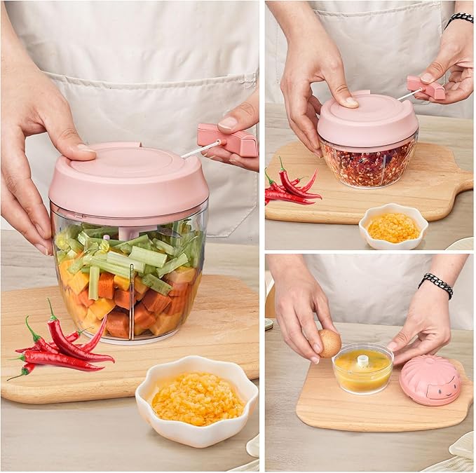 Manual Food Chopper Vegetable Cutter Onions Cutter Garlic Dicer Grinder Veggie Chopper with Container 500ML
