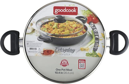 GoodCook Everyday 10.4-Inch Nonstick Cooking Pot with Lid, One Pot Meal Pan, Deep Casserole Dish, Aluminum Stockpot with Higher Walls, Ergonomic Handles, Even Heating, Black