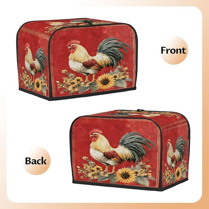 2 Slice Red Farm Rooster Toaster Cover Waterproof Dust Fingerprint Bread Machine Cover Washable Kitchen Appliance Protector For Home Kitchen Bakeware Table Decor Women Gifts