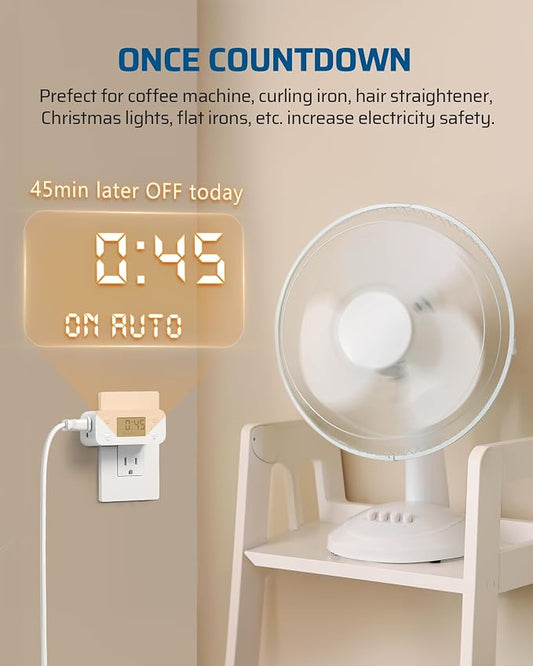 DEWENWILS Indoor Countdown Timer Outlet, Digital Timers for Electrical Outlets Indoor with Repeat, Auto Shut Off for Fan, Lights, Charger, Curling Iron, Hair Straightener, 15A/1000W, 1/2 HP, 2 Pack