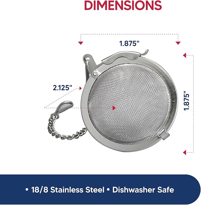 HIC Kitchen Mesh Ball Tea Infusers, 18/8 Stainless Steel Mesh For Loose Leaf Tea and Mulling Spices, Set of 2, 2-Inch