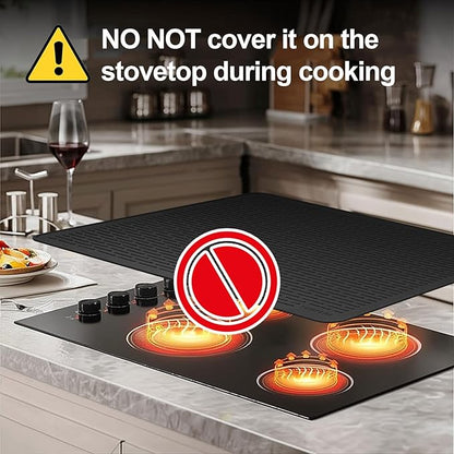 YUHFERA Stove Top Cover for Electric Stove - Silicone Stove Mat for Glass Top, Glass Cooktop Protector, XL Dish Drying Mats for Kitchen,Oven Covers for Electric Stove (Black,30 x 21)