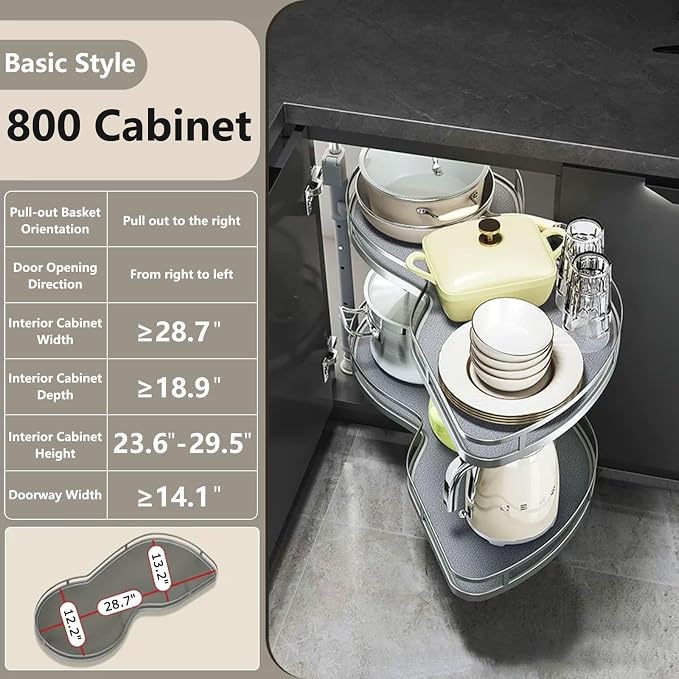 Blind Corner Cabinet Organizer Pull Out, 2 Tier Magic Corner Pull Out Shelves for Kitchen Storage, Soft Close Adjustable Height Organizer, Heavy Duty Metal Rack for Pots, Pans and Pantry Items