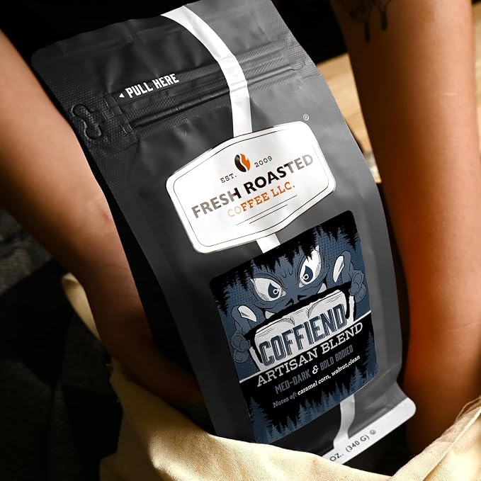 Fresh Roasted Coffee, Coffiend Whole Bean Coffee, Med-Dark Roast, Kosher, 12 oz