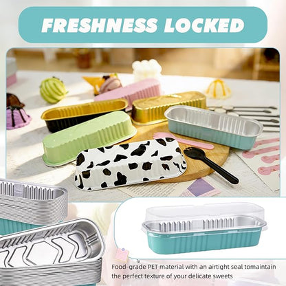 24 Pack Mini Loaf Pans, 7.5oz Mini Cake Pan & Mini Cupcake Pan Set – Disposable Aluminum Baking Pans with Lids, Spoons & Stickers, Premium Sturdy Gift Set for Cakes, Cupcakes, Desserts & Party Treats