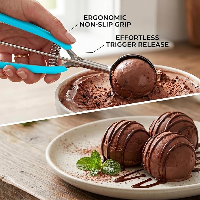 Ice Cream Scoop, 18/8 Stainless Steel Cookie Scoop, Cookie Scoops for Baking, 2 Tbsp/ 30 ml/ 1 oz Cookie Dough Scoop, Ice Cream Scooper with Trigger Release, Cookie Scooper for Baking(Blue)