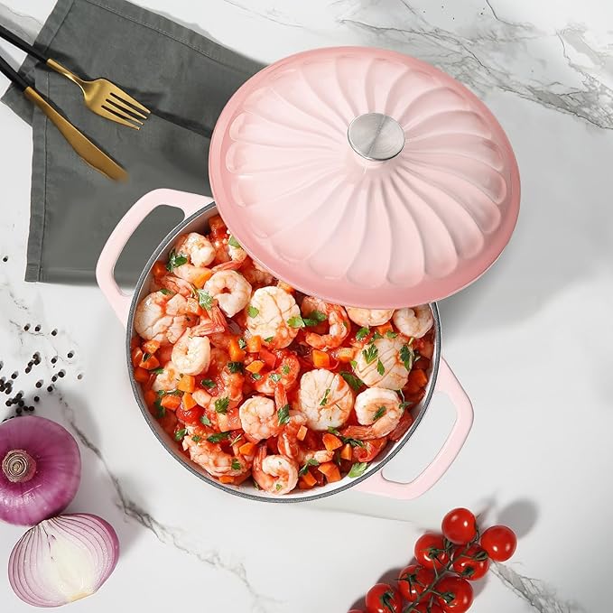 Enameled Cast Iron Dutch Oven Pot with Lid, 3 QT Dutch Oven for Bread Baking, Heavy Duty Cast Iron Pot for Braising, Cook, Bake, Oven Safe across All Cooktops (Pink,3 QT)