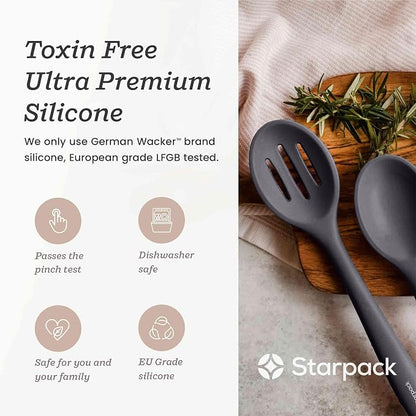 Starpack 'Let it Drain' Silicone Slotted Spoon(10.6 Inches) - Small Slotted Spoon for Cooking Heat Resistant to 600°F - Silicone Slotted Serving Spoons, Non Stick Slotted Cooking Spoon