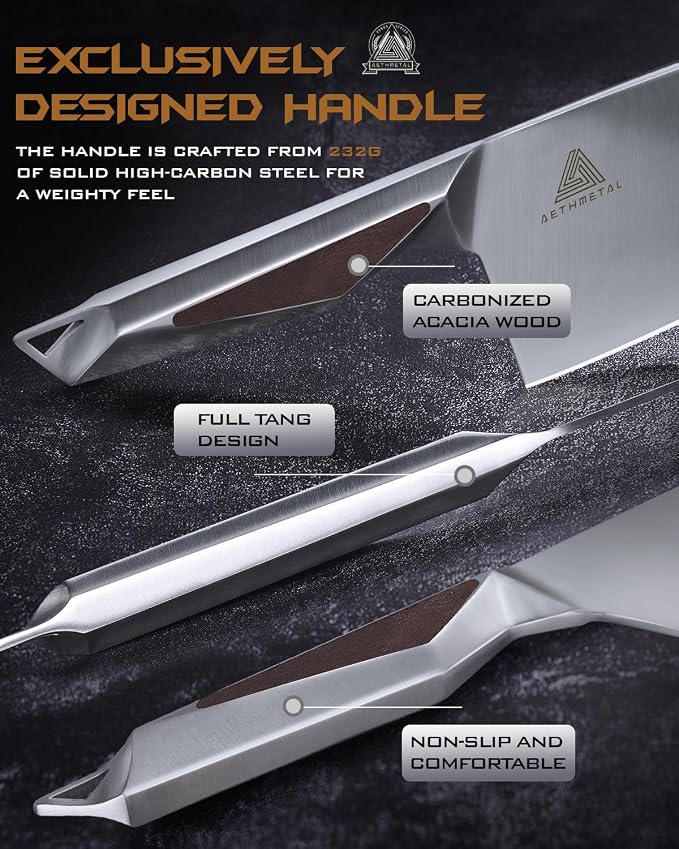 7" Meat Cleaver Knife, Full Tang High-Carbon Stainless Steel Kitchen Cleaver for Chopping Meat, Pork, and Bones, Ergonomic Metal Handle, Professional Chef Butcher Knife