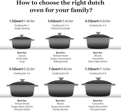 Overmont Enameled Cast Iron Dutch Oven - 7QT Pot with Lid Cookbook & Cotton Potholders - Heavy-Duty Cookware for Braising, Stews, Roasting, Sourdough Baking grey