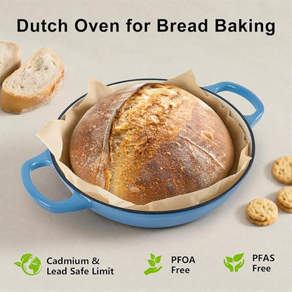 6QT Bread Dutch Oven Pot with Lid, Enameled Cast Iron Dutch Oven for Sourdough Bread Baking, Roasting, Stewing and Soup, Non-Stick Enamel Cookware for Oven/Stovetop, Perfect for Homemade Bread, Blue