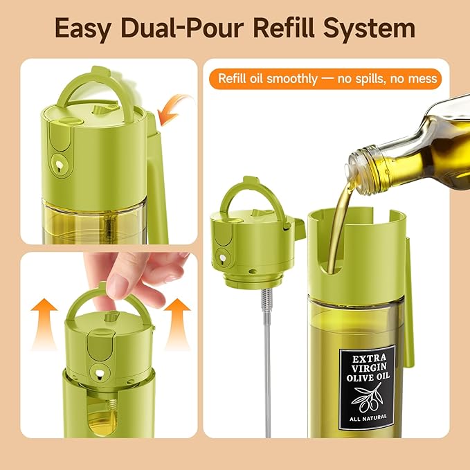 2-Pack Black and Green Oil Sprayer Set, Two 500ml Dark-Tinted Glass Spray and Pour Bottles for Multi-Oil Organization, Meal Prep, BBQ, Salad