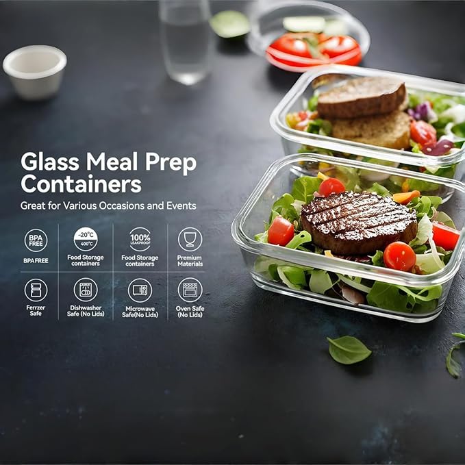 5Pack (14oz with Lunch Bag) Glass Food Storage Containers with Lids for Kitchen Meal Prep, Fridge Organization, Lunch Box