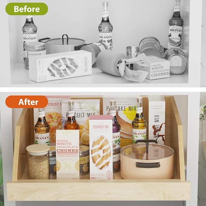 LOVMOR Pull Out Cabinet Organizer High Drawer 22½” W x 21”D Hard Close Slide Out Shelves Cabinet Storage and Organizer with Full Extension Rail Slides Pull Out Drawer for Kitchen Cabinets & Pantry