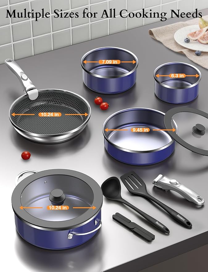 Pro DUXANO 12PC Nonstick Pots and Pans Set&Hybrid 3-Ply Stainless Steel Skillet, High Heat Sear&Fry, 2-Layer Ceramic Induction Cookware, 9H Scratch-Resistant&Anti-Warp,PFAS Free,All Cooktop/Dishwasher