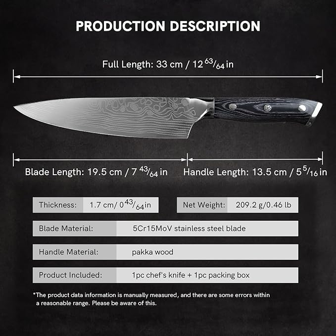 DARK EDGE 3PCS Kitchen Knives Set, 8 Inch Chef Knife with Black Sharpener and Blade Guard, Professional Kitchen Chef's Knife Set 06