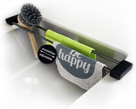 Sanni Shoo drip.line Pure drip Tray/Rack, Practical, Multifunctional Kitchen Rack for Storing dishcloths and Brushes, drip Drying Bottles, extendable, Heat-Resistant (Black Steel Edition, Pure)