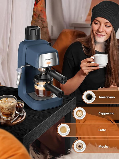 KEENSTAR 3.5Bar Espresso Machine with Milk Frother, 800W Compact Espresso and Cappuccino Maker, Preheating Function, 4-Cup Espresso Maker for Latte or Cappuccino, Upgraded Version