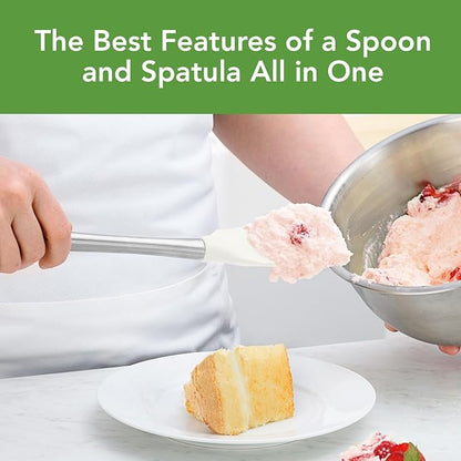 Spoon Spatula Spoonula with Stainless Steel Handle Ergonomic Grip White, Silicone Scoopula Kitchen Utensil Non Scratch Easy Clean Dishwasher Safe Heat Resistant Flex Core Scoop Spatula Tovolo