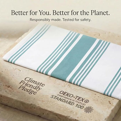 Urban Villa Kitchen Towels 100% Cotton Dish Towels for Kitchen (Set of 6) 20”x30” Dish Cloths Highly Absorbent Kitchen Linen Set with Hanging Loop Perfect for Drying Dishes Cleaning Towels-Aqua White