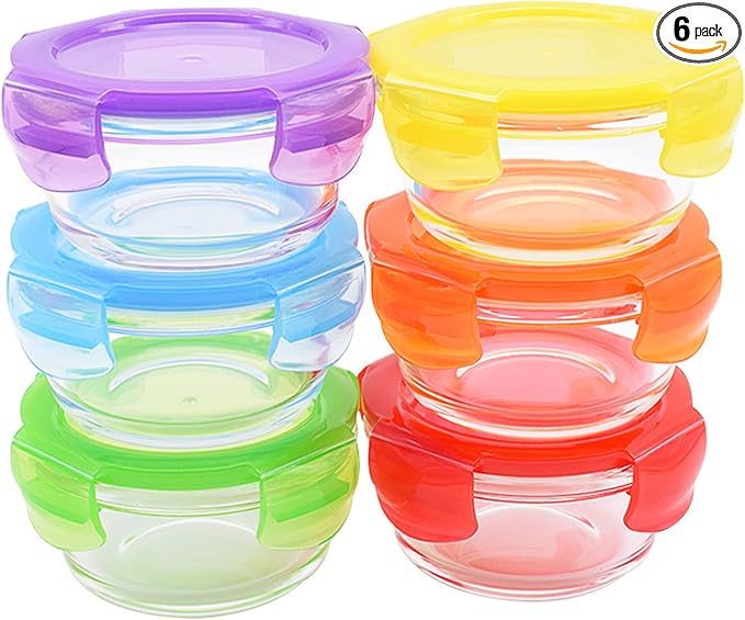ARSUK 8oz Glass Food Storage Containers with Airtight BPA-Free Lids 6 Pack, 1 Cup Small Glass Freezer Containers for Sauce, Sides, Meal Prep - Reusable & Dishwasher Microwave Fridge Freezer Safe