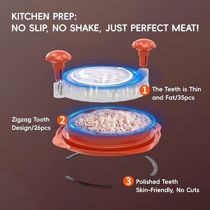XL 11" Chicken Shredder, Large Pro Meat Shredder Tool Twist with Ergonomic Handle, Strong Non-Slip Base, Dishwasher Safe, Kitchen Chicken Grinder for Ground Food, Vegetables, Orange