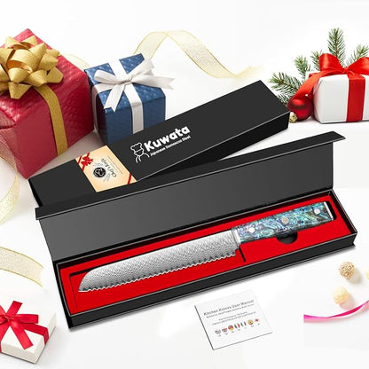 Kuwata Bread Knife for Homemade Bread, 8 Inch Multifunction Serrated Knife, Razor Sharp Slicer, Forged High Carbon Steel, Full Tang Ergonomic Handle Design for Sourdough Turkey Fruit