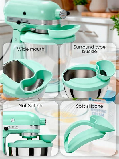 Silicone Kitchen Aid Splash Guard for Stand Mixer & Tilt Head Mixer, 4.5-5QT Mixing Bowl Pouring Shield & Flour Funnel, Kitchen Aid Accessories and Attachments - (Mineral Water Blue)