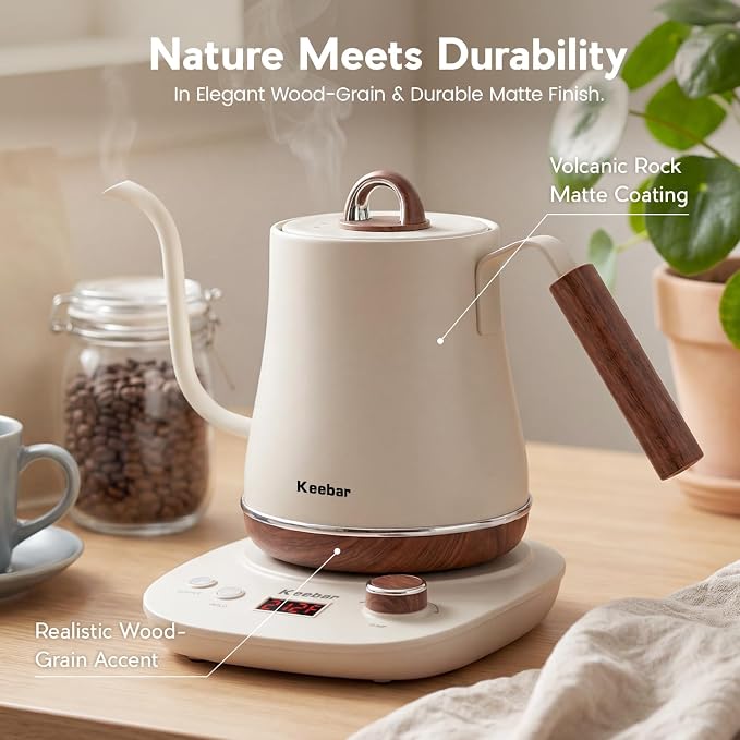 Electric Kettle, 1000W Quick Heating Gooseneck Kettles, 1.0L/33.82oz, 0.8mm Ultra-Fine Spout, Precise Water Flow Control, 304 Stainless Steel Inner, Auto Shut-Off, Boil Dry Protection, Matte Beige