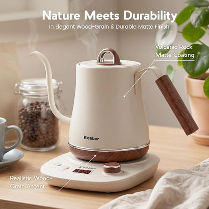 Electric Kettle, 1000W Quick Heating Gooseneck Kettles, 1.0L/33.82oz, 0.8mm Ultra-Fine Spout, Precise Water Flow Control, 304 Stainless Steel Inner, Auto Shut-Off, Boil Dry Protection, Matte Beige