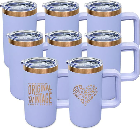 20 oz Insulated Coffee Mug with Lid, Stainless Steel Coffee Tumbler Bulk, Double Wall Vacuum Travel Mug with Handle, Leakproof Powder Coated Coffee Cups for Hot and Cold Drinks (Lilac,8 pack)