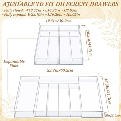 Teenyyou 1 Pack Expandable Kitchen Drawer Organizer Clear Acrylic Utensil Organizer Adjustable Acrylic Silverware Storage for Drawers Silverware Flatware Knives (12 x 16 Inches,5-7 Compartments)