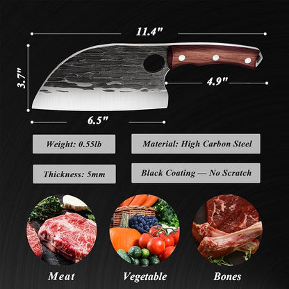 ROCOCO Serbian Chef Knife 6.5" Butcher Knife Japanese Full Tang Boning Chopping Viking Cleaver with Sheath for Kitchen Outdoor BBQ Camping Father Mother Christmas Gift Gift Men