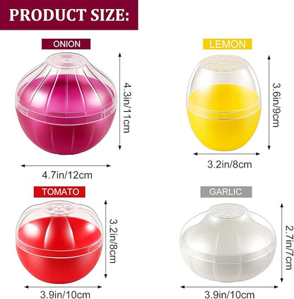 Vegetable and Fruit Storage Containers for Fridge, 4 Pcs BPA Free Reusable Food Saver - Tomato, Garlic, Onion, Lemon Keeper Holder - Refrigerator Vegetable Crisper Makes Food Stays Fresh Longer