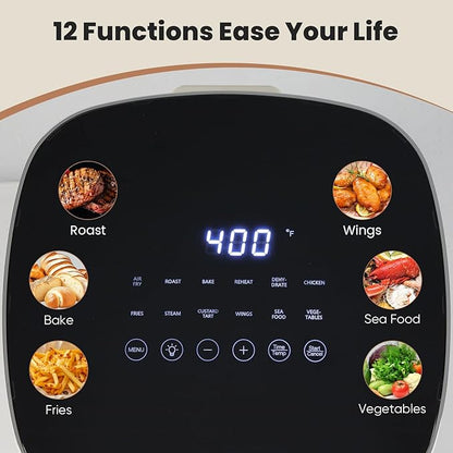 Air Fryer, 6QT Square Airfryer with Visual Window, 400°F Fast Heating Air Fryers Oven with Timer, Auto-Off, Non Toxic & Non Stick, Multiple 12 Modes for Roast, Bake, Dehydrate, Fry, Reheat