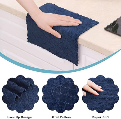 Homaxy 16 Pack Kitchen Cloths Dish Towels (10" x 10", Navy Blue), Super Soft and Absorbent Coral Velvet Dishcloths, Fast Drying No Lint Microfiber Cleaning Cloth