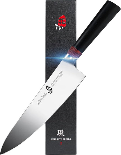 TUO Chef Knife 8 inch Kitchen Knife Cooking Knife Chef's Knife Pro Japanese Gyuto Knife for Vegetable Fruit and Meat, AUS-8 High Carbon Stainless Steel with Ergonomic Handle Gift Box, Ring Lite Series