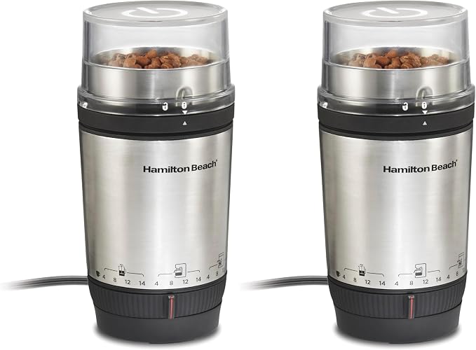 Hamilton Beach Custom Grind Electric Coffee Grinder for 4-14 Cups, One-Press Hand-Free Operation with Auto Shutoff, Removable Grinding Bowl For Easy Pour and Clean, Stainless Steel (80406) (Pack of 2)