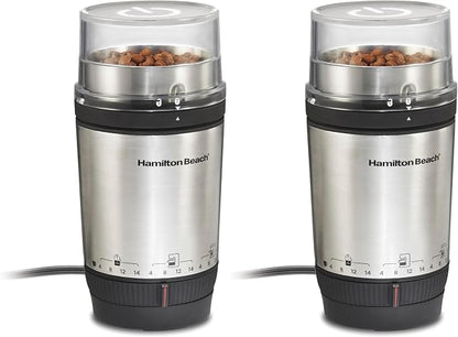 Hamilton Beach Custom Grind Electric Coffee Grinder for 4-14 Cups, One-Press Hand-Free Operation with Auto Shutoff, Removable Grinding Bowl For Easy Pour and Clean, Stainless Steel (80406) (Pack of 2)