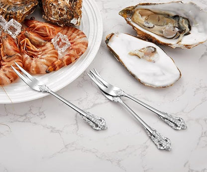 KEAWELL Luxury 6.3" Food Fork/Seafood Forks 18/10 Stainless Steel, Set of 6, Fruit Picks/Cocktail Forks/Charcuterie Accessories/Cocktail Picks for Appetizer, Cocktail, Pastry, Dessert (Silver)