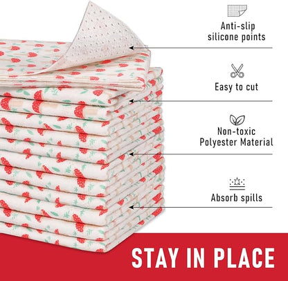 Cooyes 6 Pack Cloth Shelf Liners 12" × 24", Non-Slip Refrigerator Liners Machine Washable, Easy to Cut, Freezer Drawer Mats for Glass Shelves and Kitchen Cabinets, (Red Mushroom)