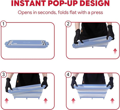 Feasto Collapsible BBQ Prep Tubs with Cutting Board, 9-IN-1, 2 Tubs Portable Grill Prep Station with Side Brackets, Lids, Knives, Meat Claws and Drain Rack, Space-Saving for Kitchen & Camping, Blue