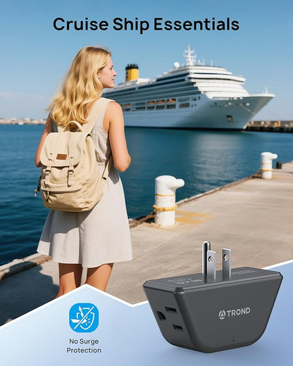 TROND Multi Plug Outlet 3 Pack - Wall Extender with 3-Prong Grounded Sockets, 3 Way Angled Outlet Adapter, Cruise Essentials, Expander for Travel, Home, Hotel, Dorm Room, Black