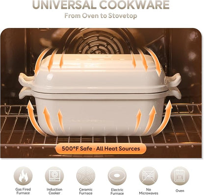 Enameled Cast Iron Dutch Oven for Sourdough Bread Baking, Dutch Oven Pot with Lid, 10×6 Bread Loaf Pans with Lid for Homemade Bread, Cake, Meatloaf, Oven&Induction Safe (White, 3.84 QT)