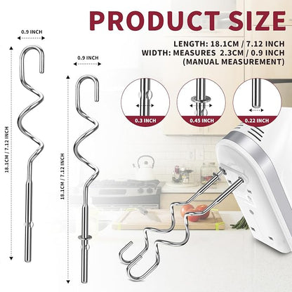 New Dough Hook for Hand Mixer Replacement for Kitchenaid Hand Mixer Dough Hooks KHM512, Stainless Steel Dough Hooks Suitable for KHM 5KSM KSM KSMO KSMH Series of Kitchenaid Mixer Hand Held, Set of 2